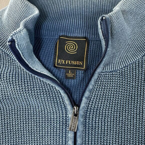 Vintage F/X Fusion Quarter Zip Sweater Mens L Blue Velvet Cotton Grandpa - Picture 2 of 4